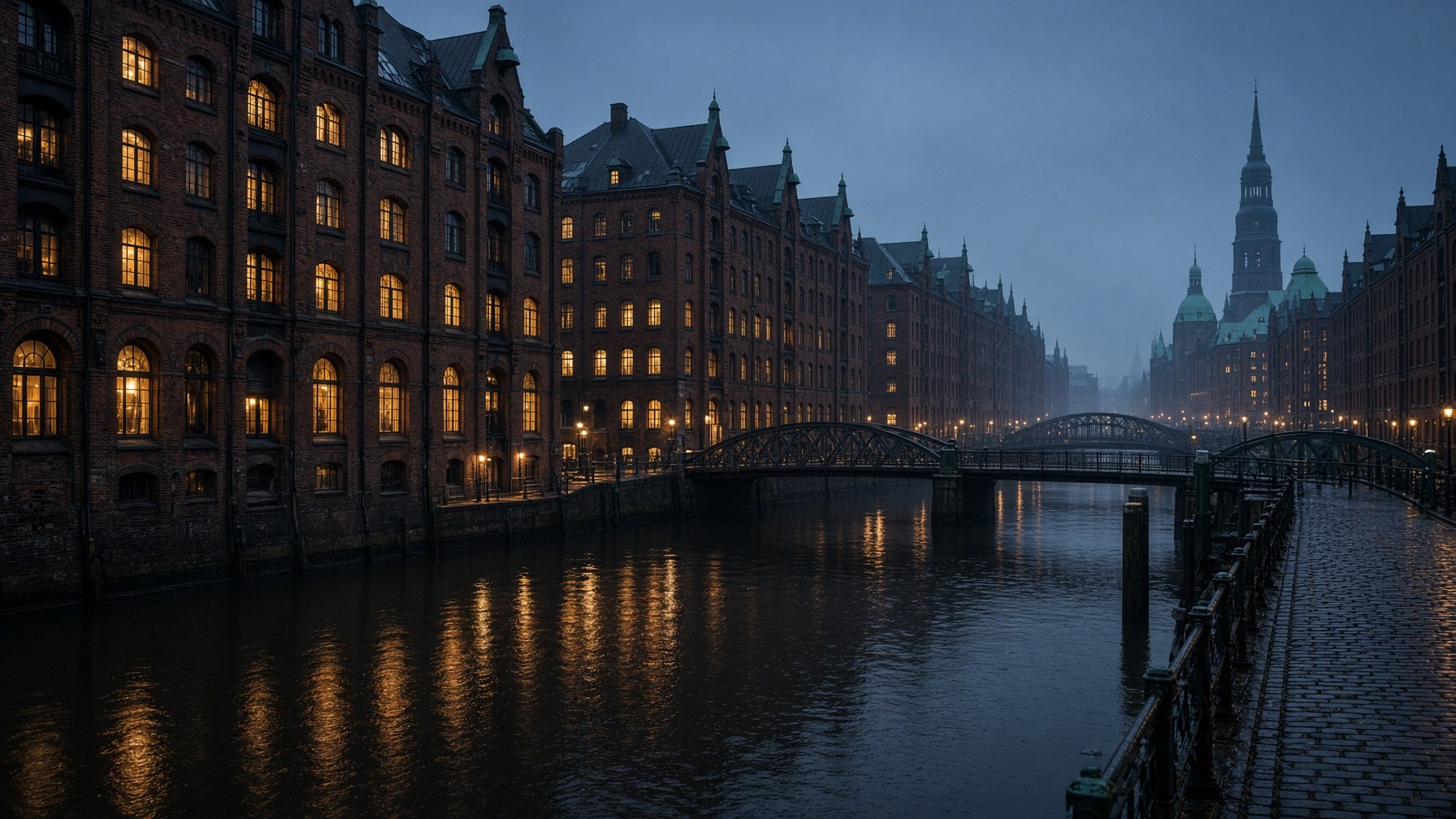 Hamburg bei Nacht, Speicherstadt und Fleet